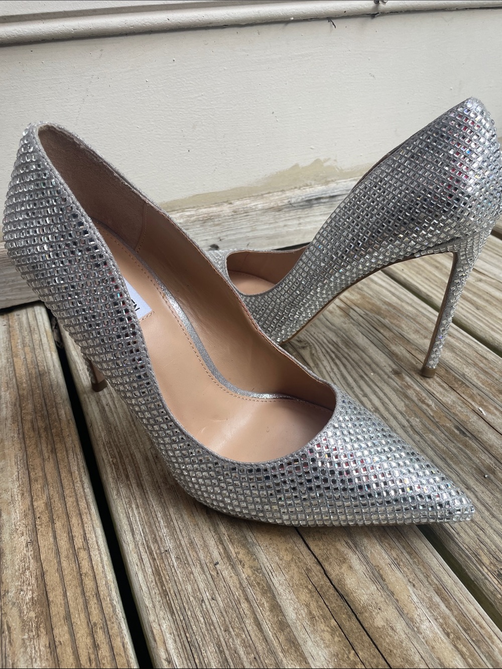 Steve Madden Vive Silver Rhinestone Crystal Pumps Size 10
